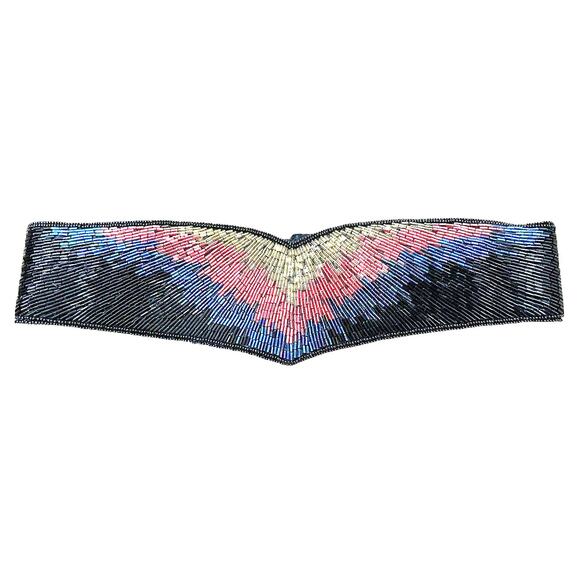 Vintage Saks Fifth Avenue Multicolor Glass Beaded Iridescent Sash Belt Small main image 6